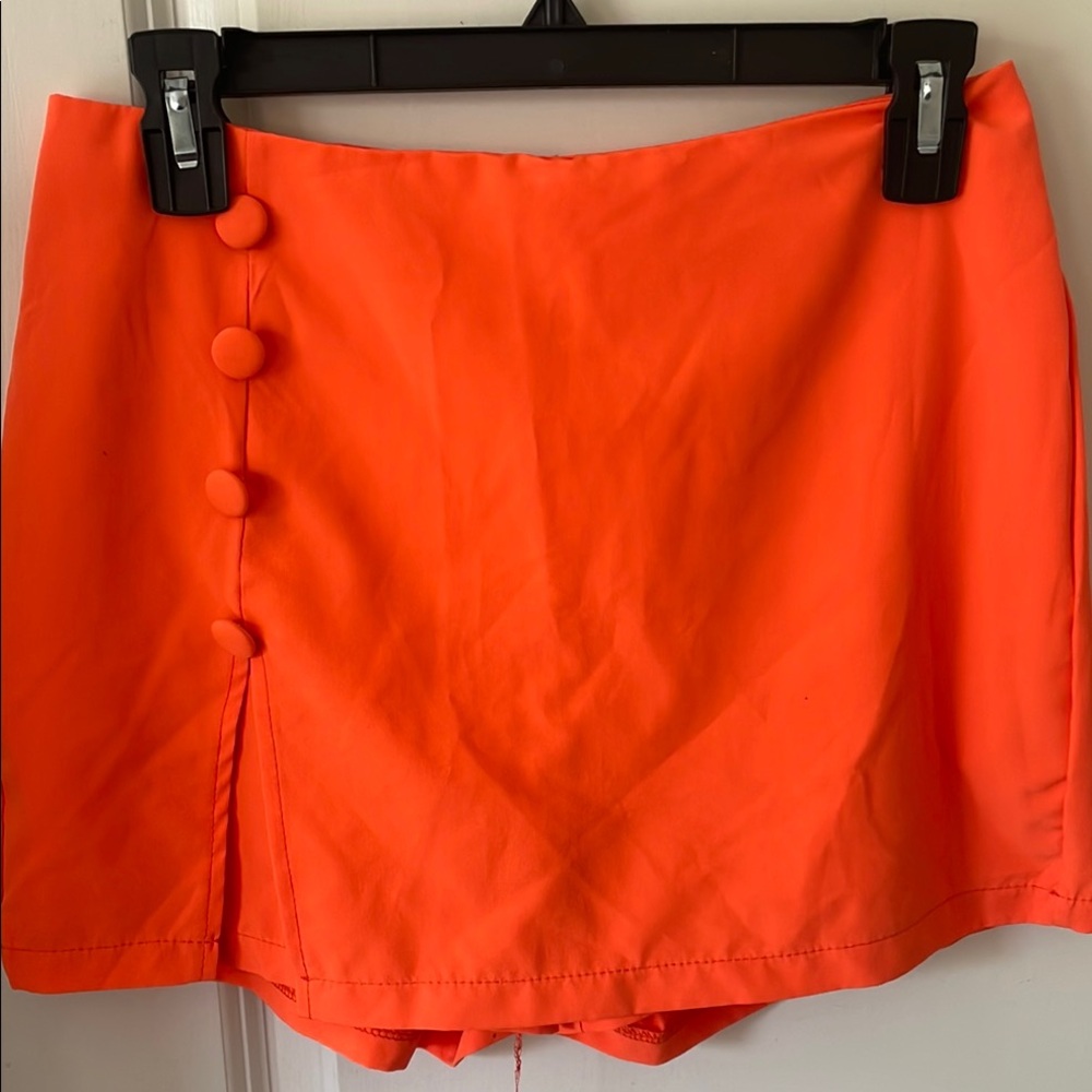 Vibrant Orange Mini Skirt with Button Detail